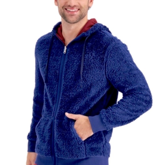 Travelers Full Zip Up Fleece + Sweatshirt 2 in 1 Reversible Indigo Burgundy Red - Picture 5 of 8